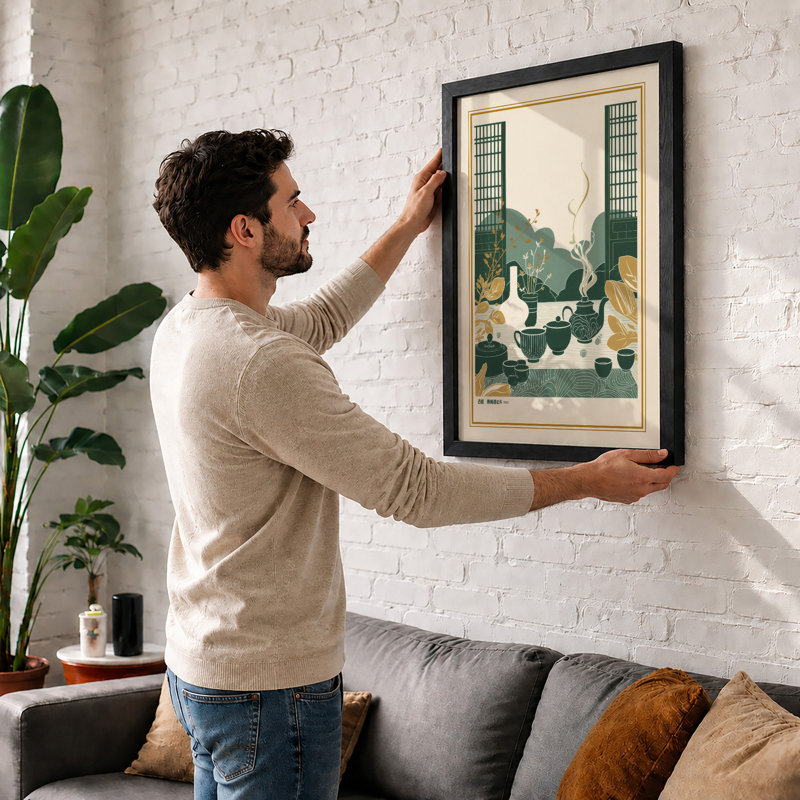 Geometric Leisure Art Deco - Framed Print, A2 - 59.4 x 42.0 cm, Walnut