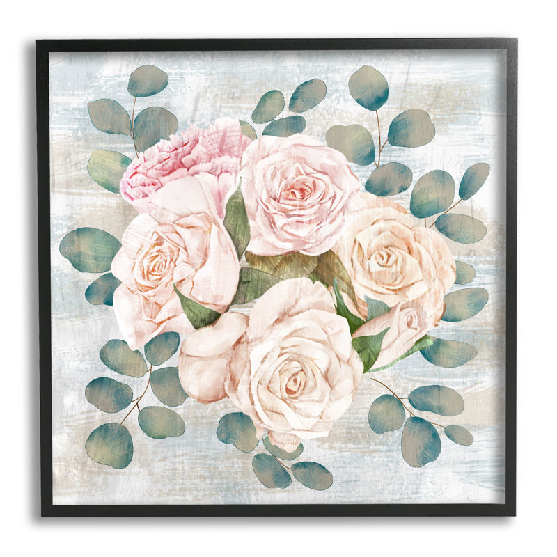 Arrangement giclée rustique de roses champêtres par Ziwei Li, Giclée encadrée noir minuit, H 12 po x l 12 po x P 1,5 po