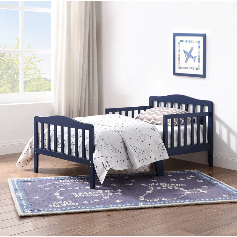  Wood Toddler Bed with Safety Rail, Navy