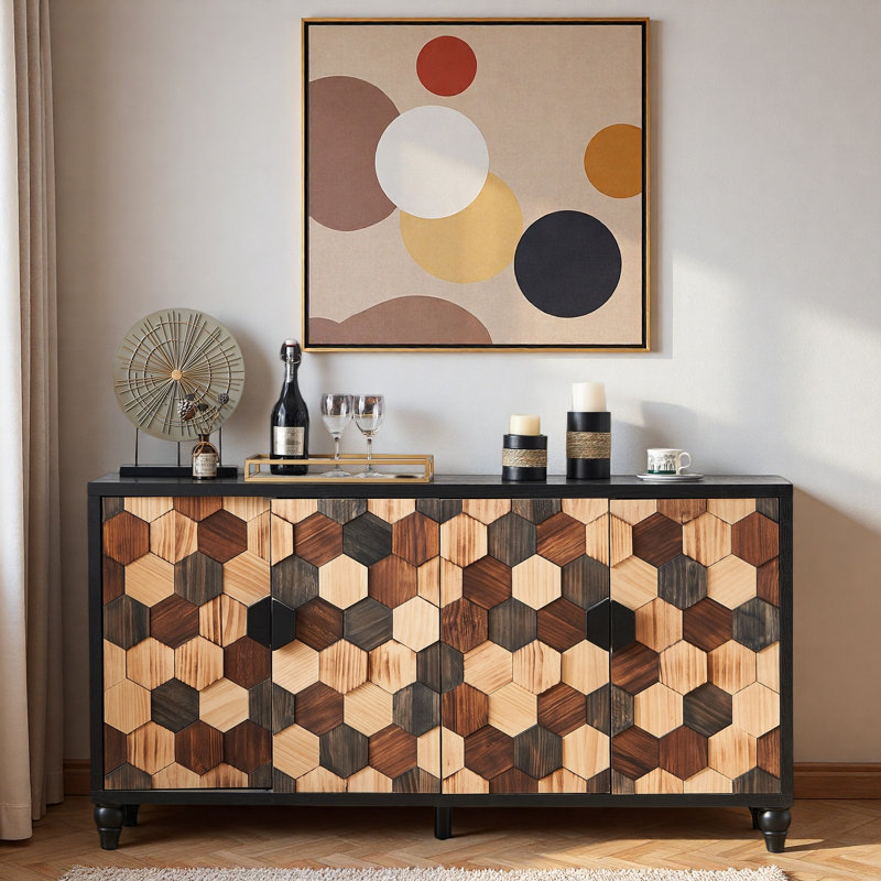 Buffet Buffet avec motif nid d'abeille et pieds en bois de pin