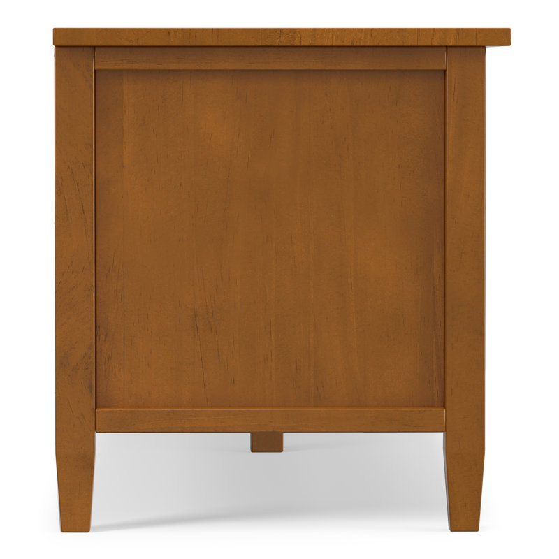 Warm Shaker 72"W Solid Wood Transitional Low TV Stand for TVs up to 80" with 3 Drawers and Open Shelves, Light Brown