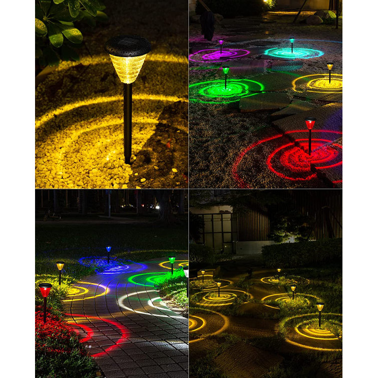 Solar Pathway Lights, Rainbow Color Changing/Warm White Solar Lights Outdoor, IP65 Waterproof Solar Garden Lights, Creative Auto On/Off Backyard Light DS003-4