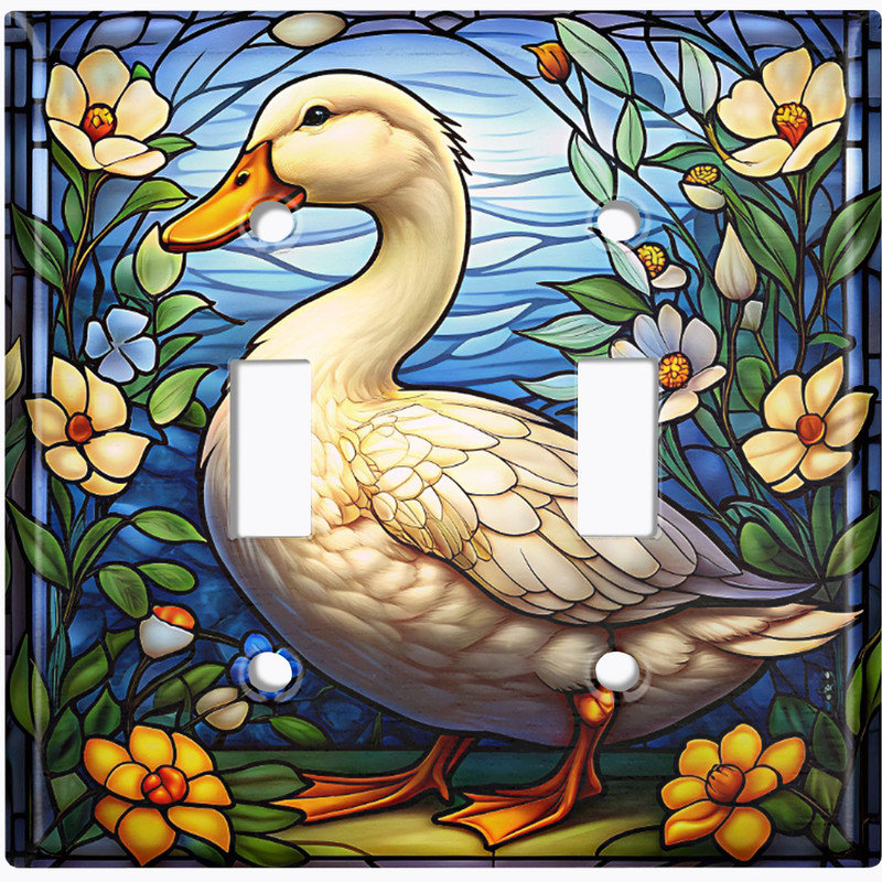 Couvercle de plaque d'interrupteur en métal; Impression de vitrail de canard de taille standard 2 bandes US - Canard