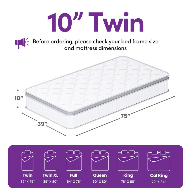 10.5" Plush Hybrid Mattress - Sleep by Wayfair™, 10, Twin
