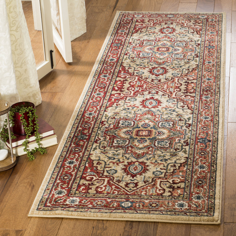 Exotic Quentin Hand-Knotted Red and Beige Runner Rug, 2'6" x 8'