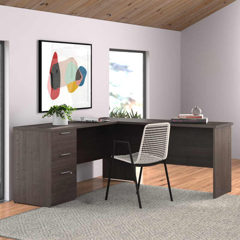 Barra L-Shaped Writing Desk, Medium Gray Maple