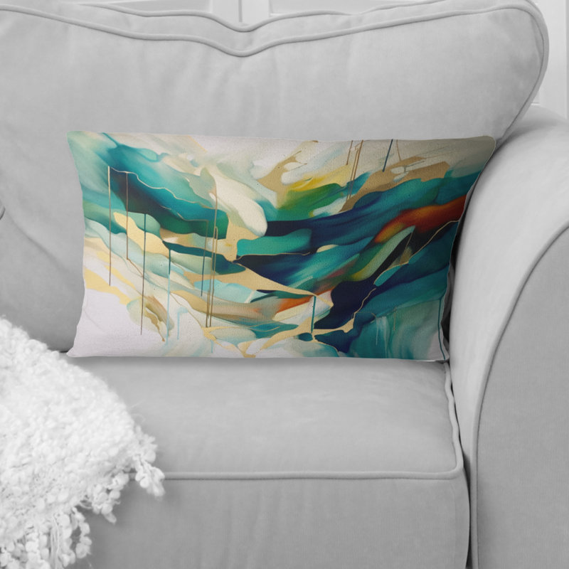 Coussin décoratif crème et vert Harmonic Convergence I - Abstract Shapes