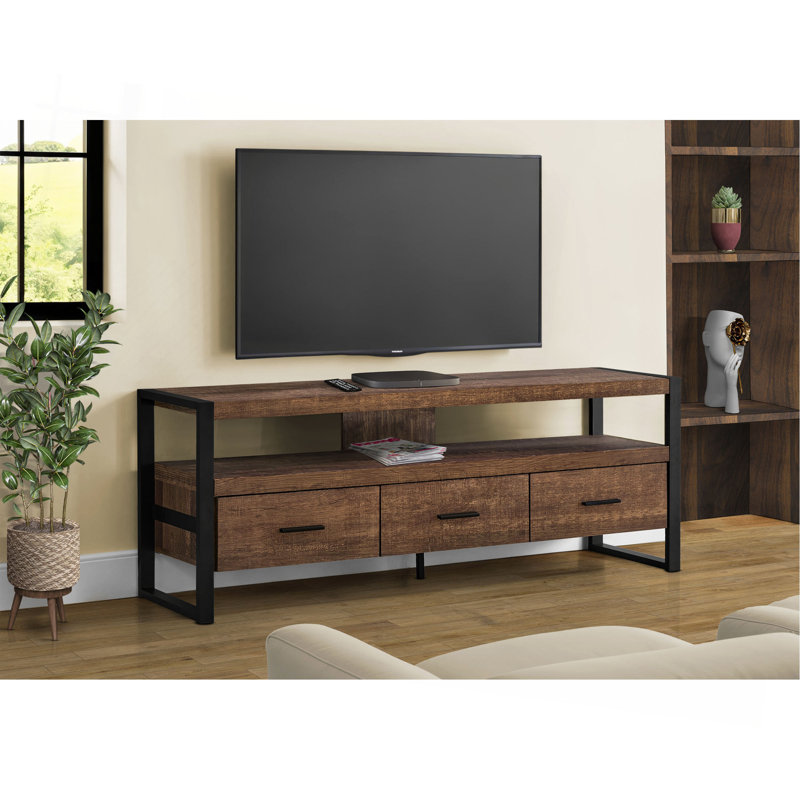 Meuble télé, 60 po, console, meuble multimédia, tiroirs de rangement, salon, chambre à coucher, métal stratifié, contemporain, moderne