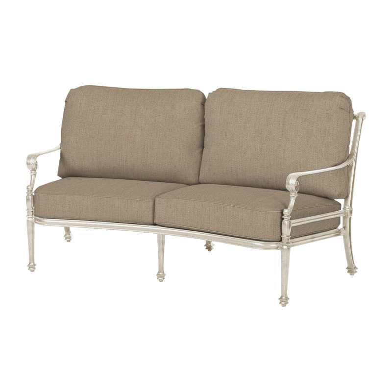 Grand Terrace Curved Loveseat with Sunbrella Cushion, Desert Bronze, Canvas Heather Beige Sunbrella® Canvas