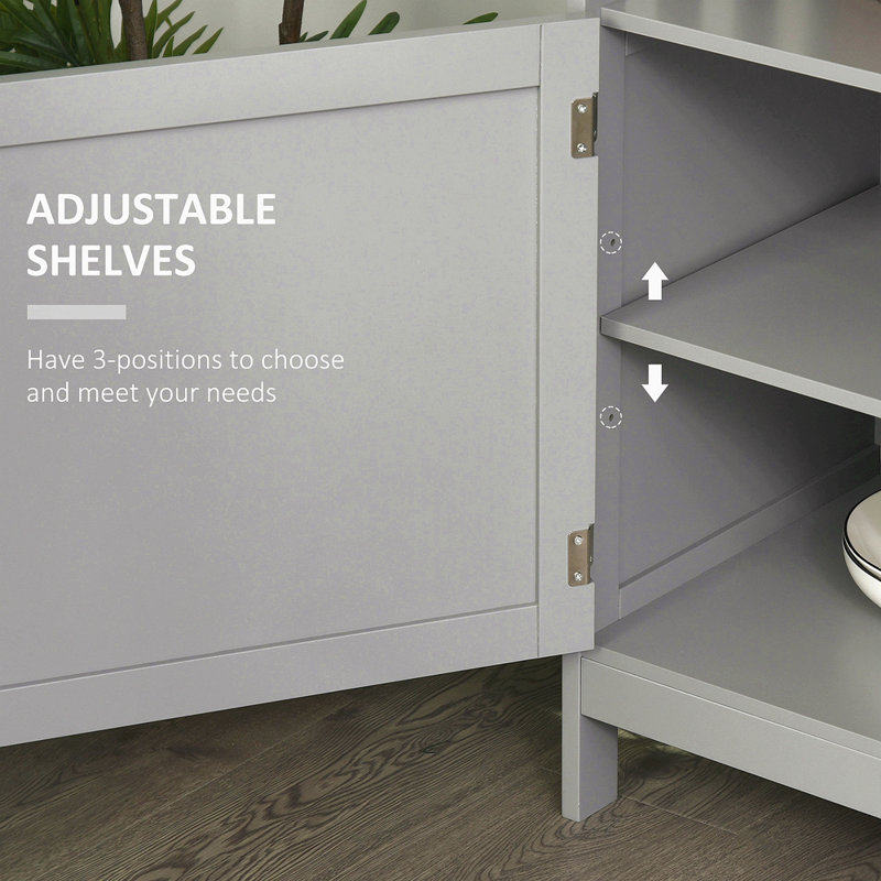 Buffet, armoire de cuisine moderne, armoire à café avec tablette à 2 niveaux et compartiment ouvert