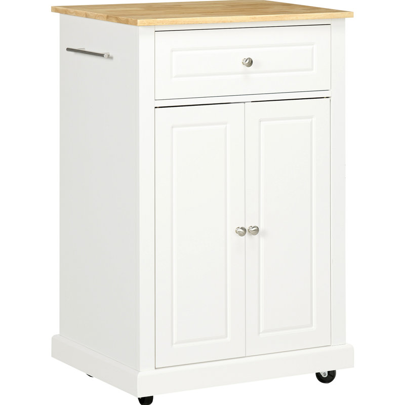 Chariot pour îlot de cuisine roulant, table de service avec chariot, tablette réglable et 2 porte-serviettes, Blanc, crème