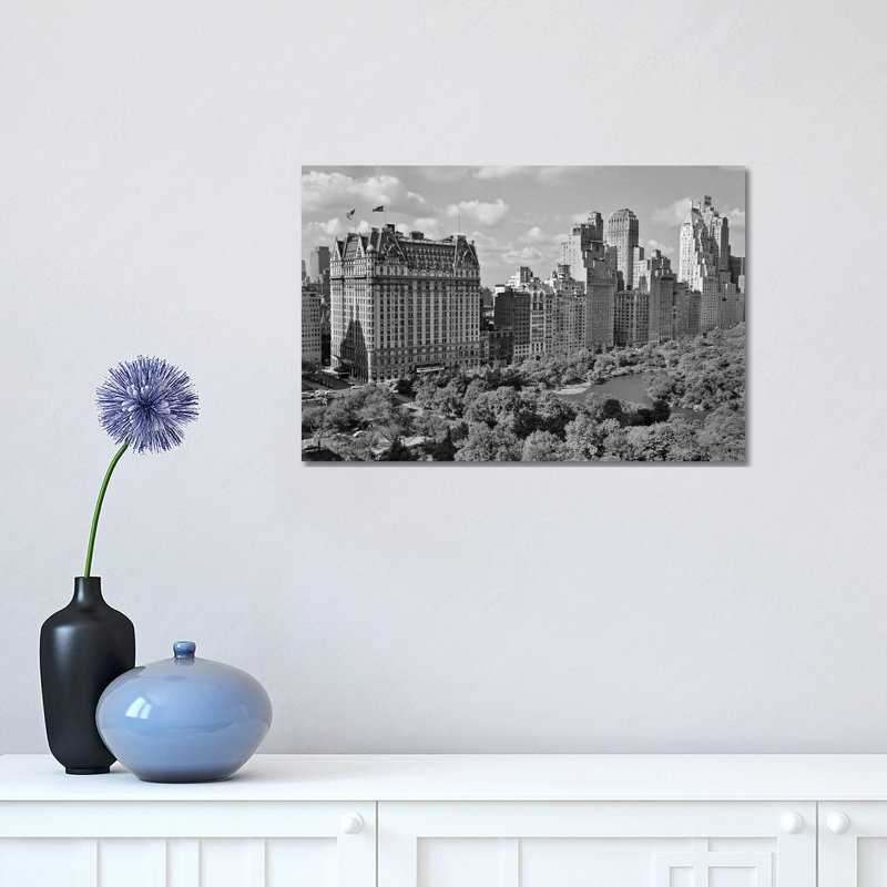 1950s Skyline Of New York City Manhattan 57Th Street Along Central Park Plaza Hotel - Wrapped Canvas Print