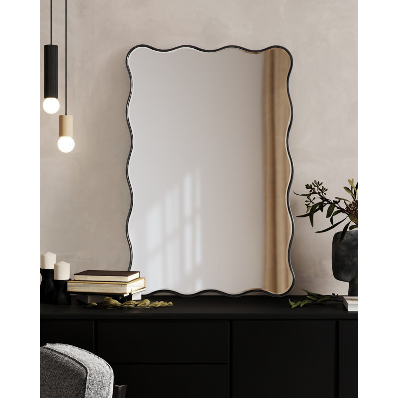 Miroir de salle de bain rectangulaire festonné, Noir, noir, noir, noir, 36 po x 24 po