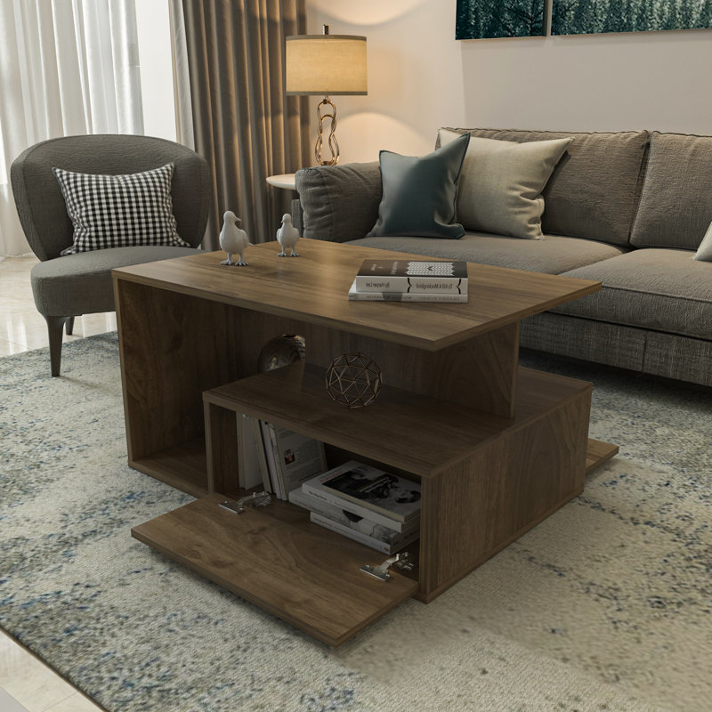 Moyock Block Coffee Table with Storage, Walnut