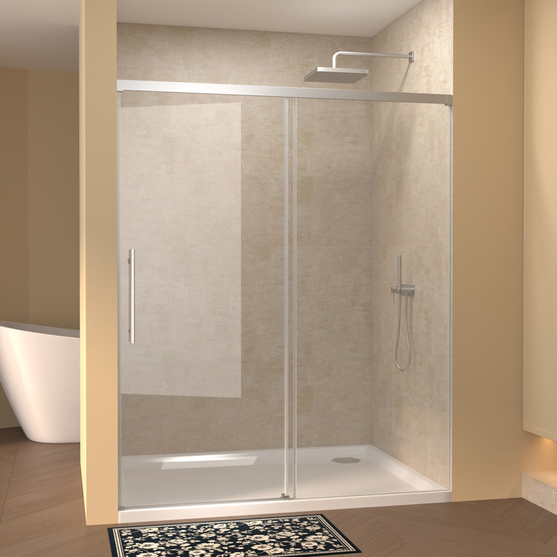 60-inch Matte Black Frameless Single Sliding Shower Door, Matte Black