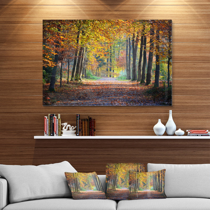 Large sentier dans la forêt d'automne jaune - reproduction de photo, H 30 po x l 40 po x P 4 po, Sans cadre