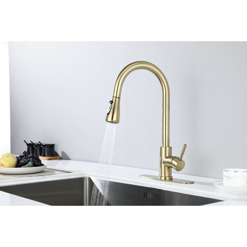 Kitchen Faucet With Pull Out Spray, Brushed Gold Glistening, Stainless Steel Competence, 360 Rotating Peculiar Nozzle, Corrosion And Rust Sanctioned, Single Handle Verified Spray Faucet, Radiance,
