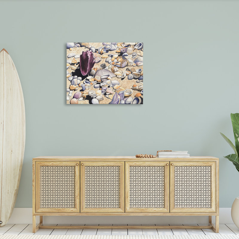 "Divers coquillages sur la côte" par Christine Reichow sur toile, H 30 po x l 40 po