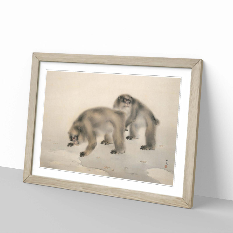 Two Monkeys by Kansetsu Hashimoto - Picture Frame Painting Print, 36cm H x 48cm W x 2cm D, Oak Framed