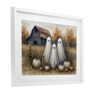 «Ghost Trio on Pumpkin Farm», reproduction encadrée sous verre, design par Antony Smith