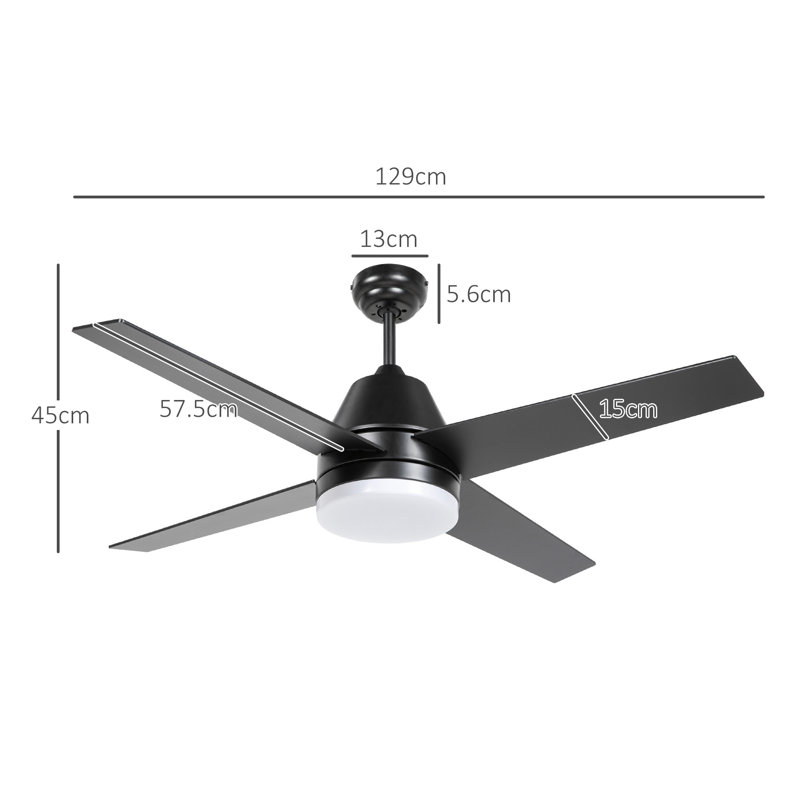 Ozelia Ceiling Fan with LED Lights, Black, Black