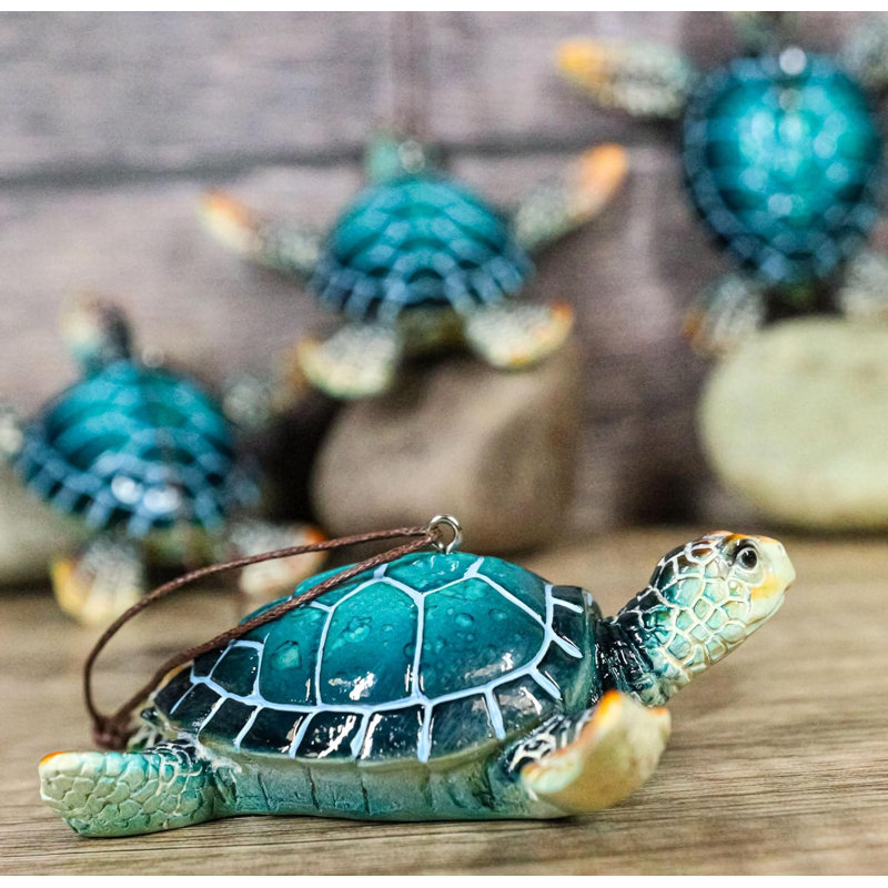 Set Of 4 Nautical Sea Turtles Ocean Marine Wall Hanger Decor Tree Ornaments