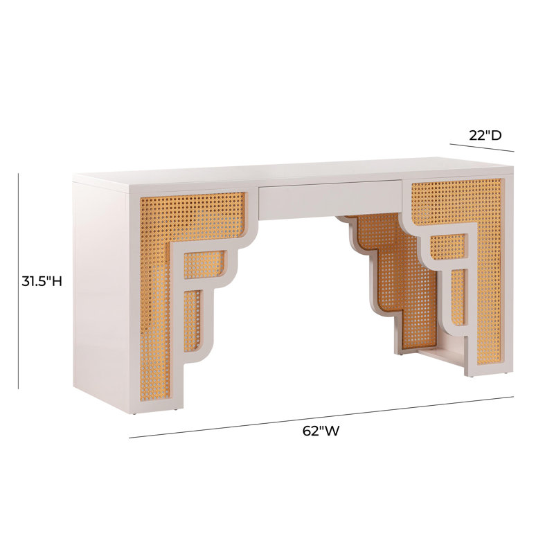 Cream and Rattan Executive Desk with Soft Close Drawer