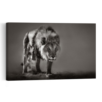 Powerful African Lion Dramatic Abstract Contemporary Cat Lion Wildlife Landscape Wall Art Print 1 Piece Wrapped Canvas Wall Art