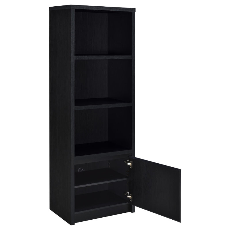 Tour média Winie avec tablettes ouvertes et armoire, bois noir 71 po