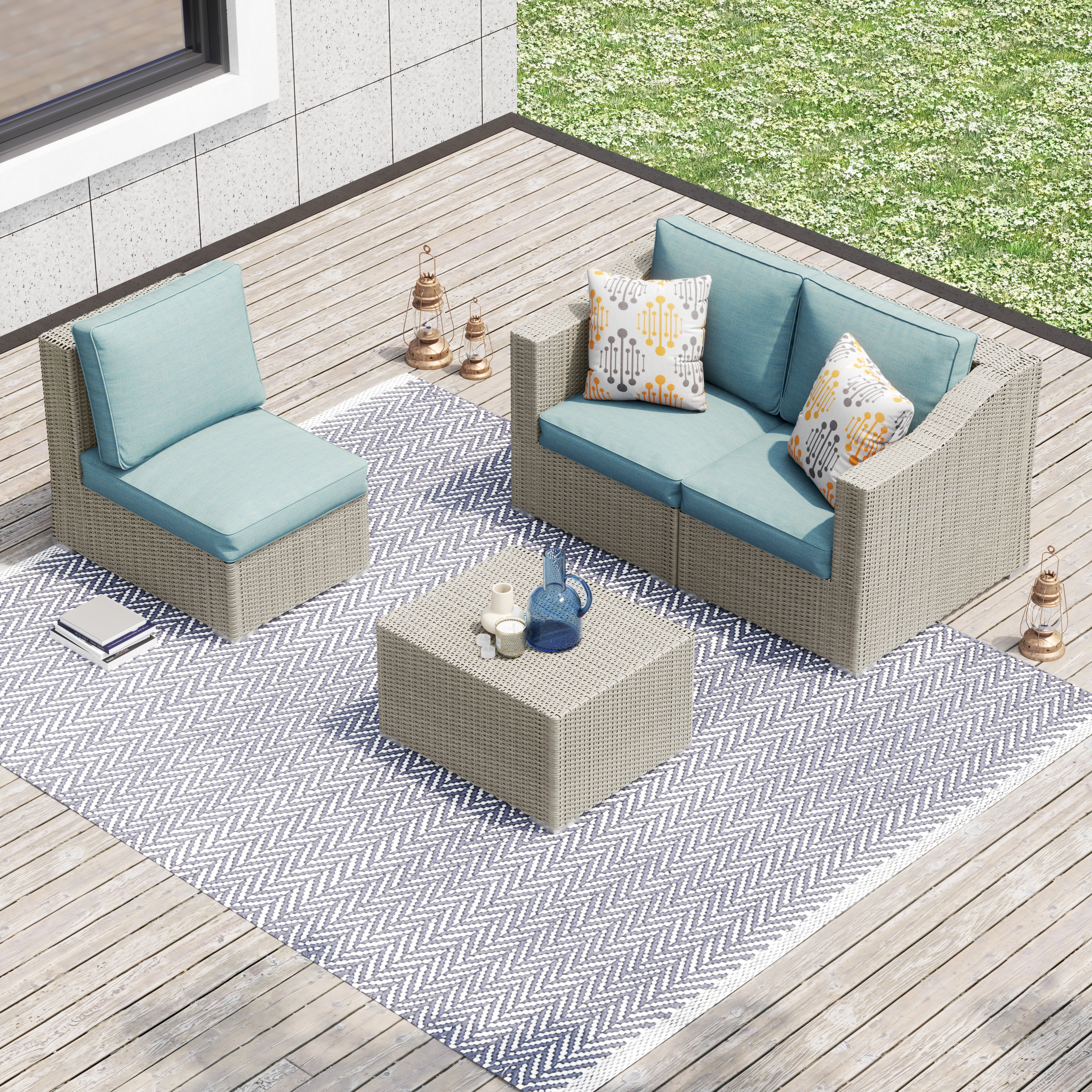 Wade Logan Don Piece Rattan Sectional Seating Group Wade