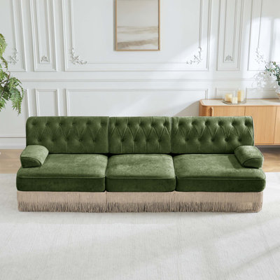 Modular 3-Seater Sofa with Tassel Skirt and Button Tufted Design