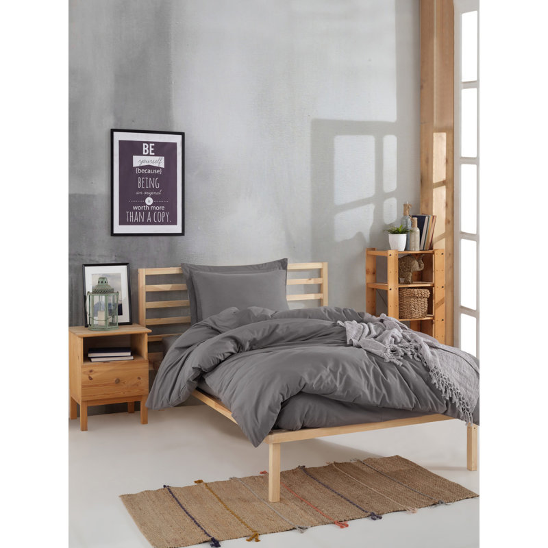 Ensemble de housse de couette 100% coton, Gris foncé, Housse de couette 63 "x 87" + 1 taie d'oreiller st