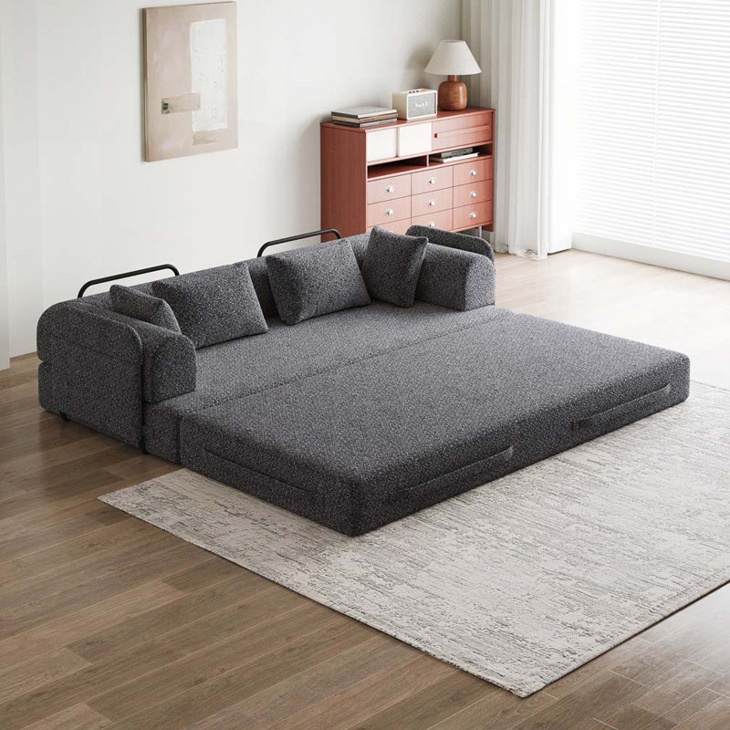 Canapé-lit convertible en chenille avec coussin cylindrique, Gris
