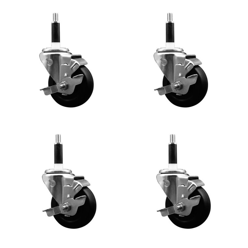Ensemble de roulettes extensibles en caoutchouc dur 3,5 pouces 7/8 pouces avec frein SCC