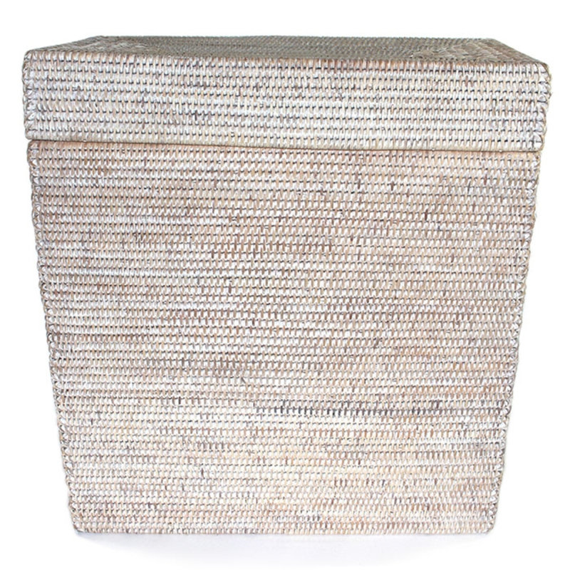 Hand Woven Wicker Laundry Hamper with Handles, White Wash