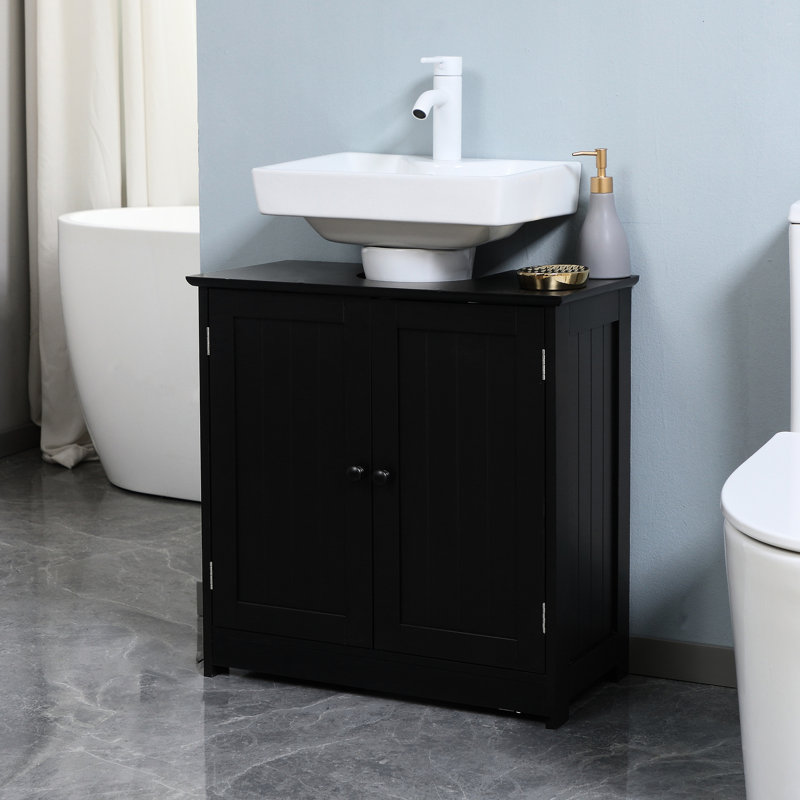 Armoire de rangement pour salle de bain à 2 portes sous le lavabo, noire - peu encombrante et robuste, s'adapte à divers articles, H 23,5 po x l 11,85 po Festival, 2 portes et tablette, présentoirs,