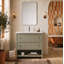 Meuble-lavabo rétro 36 "en contreplaqué olive avec plateau en quartz d'ingénierie Rennes-136897391-136897392