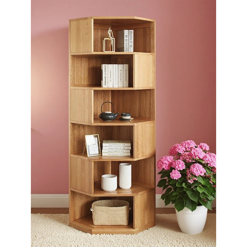 Fully Assembled Modern Oak Corner Bookshelf Open Shelf Organizer
