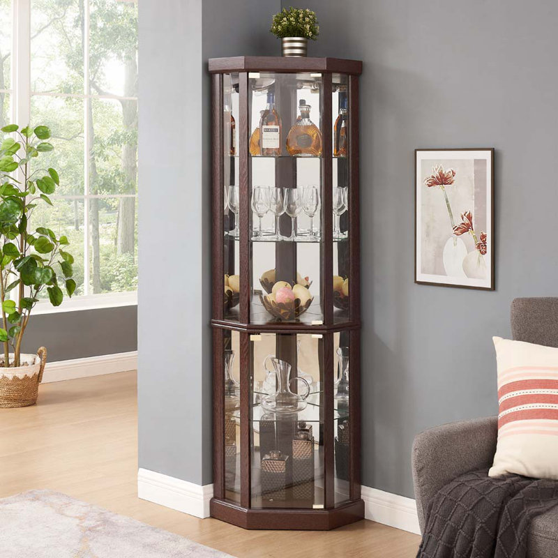 Vitrine de coin vitrée, Cerise foncée