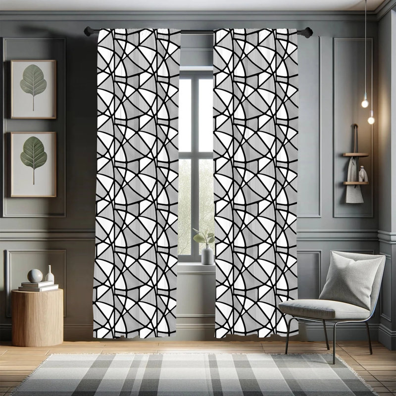 Geometric Semi-Sheer Rod Pocket Curtain Panels, 28" W x 63" L