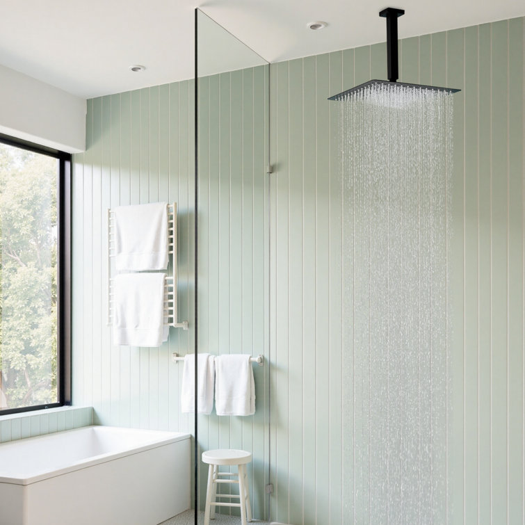 12 In Rainfall Shower System - Ceiling Mount, Rain Shower Heads With Handheld Spray Combo, Thermostatic Shower Faucet Set Complete Shower Trim Kit With Rough-In Valve
