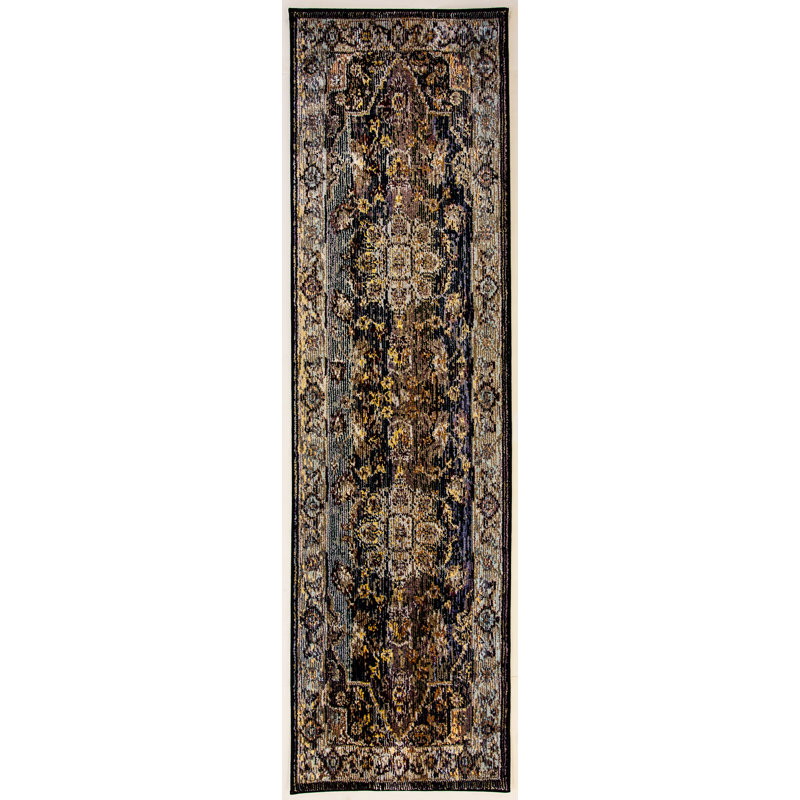Tapis bleu marine / brun clair Lawnmont, Tapis de couloir 2 pi 2 po x 11 pi