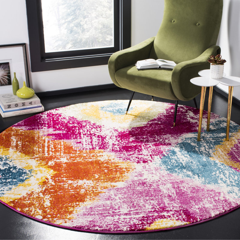 Greaney Watercolor Performance Ikat Rug, Round 6'7"
