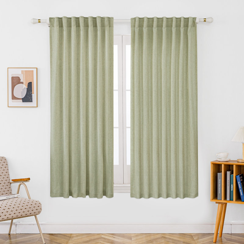 Paire de rideaux semi-transparents en lin mélangé Toyoko, L 52 po x L 63 po, Sauge
