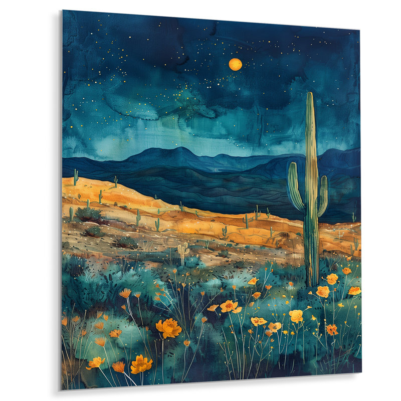 Cactus vert clair au clair de lune - Décoration murale cactus floral, Métal métal, H 32 po x l 16 po x P 1 po