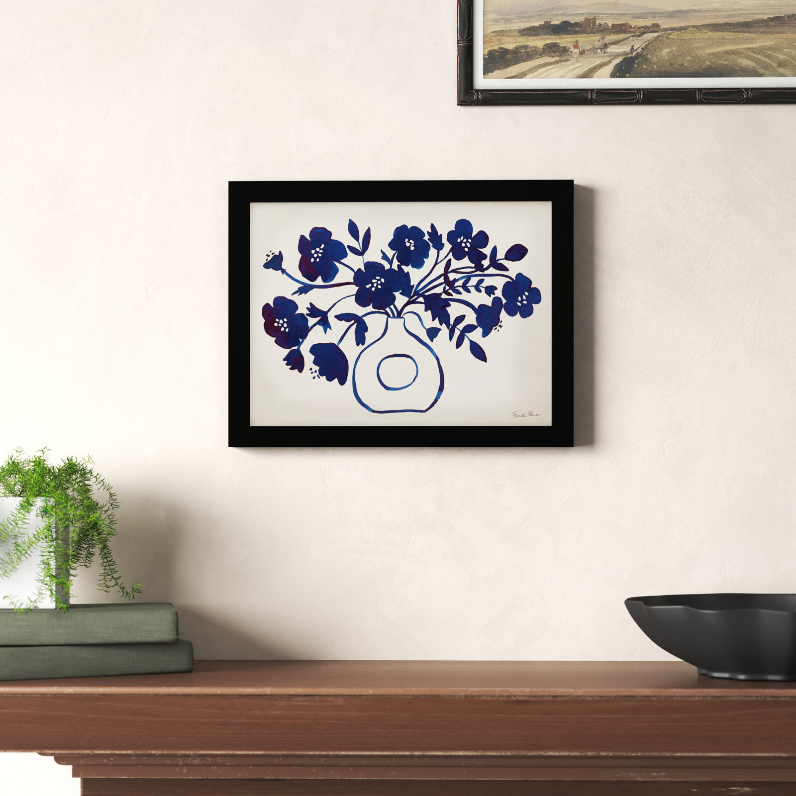Modern Blue by Farida Zaman, 10" H x 13" W x 1" D, Black