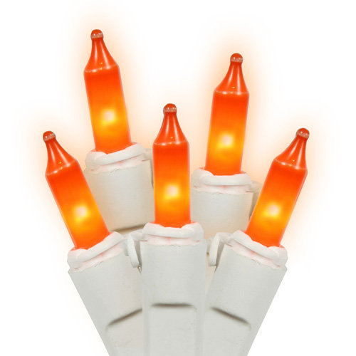 Christmas Mini Light Set - White Wire, Opaque Orange, 16 FT