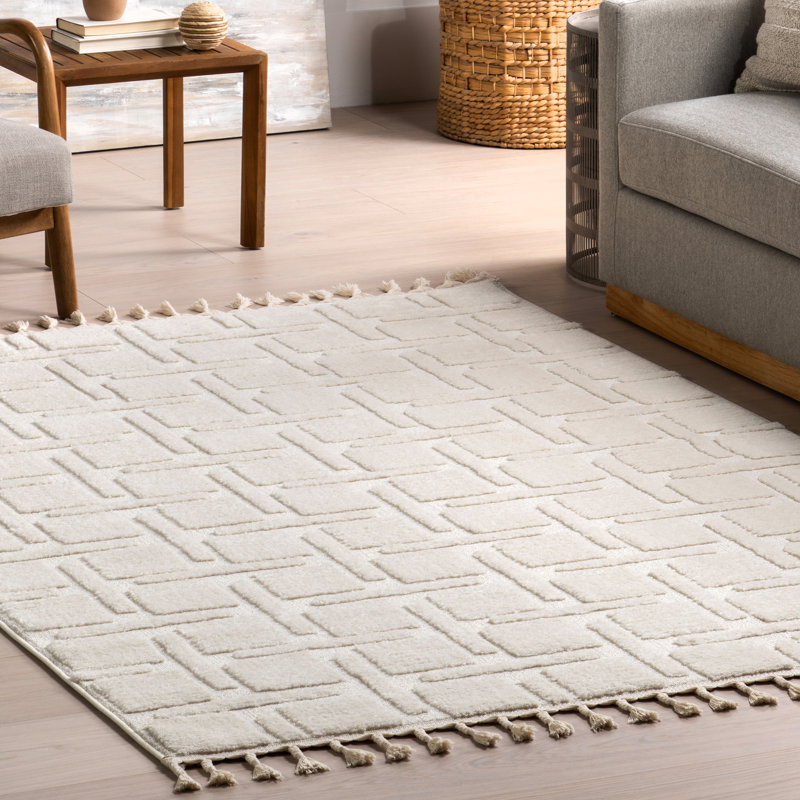 Alafia High-Low Geometric Tasseled Area Rug, Rectangle 4' x 6'