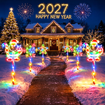 Solar Christmas Pathway Lights Outdoor, Multicolor Snowflake Santa Claus Star Tree Decorative Stake Lights with 10 Lighting Modes, Solar Powered Holiday Yard Garden Walkway Decor