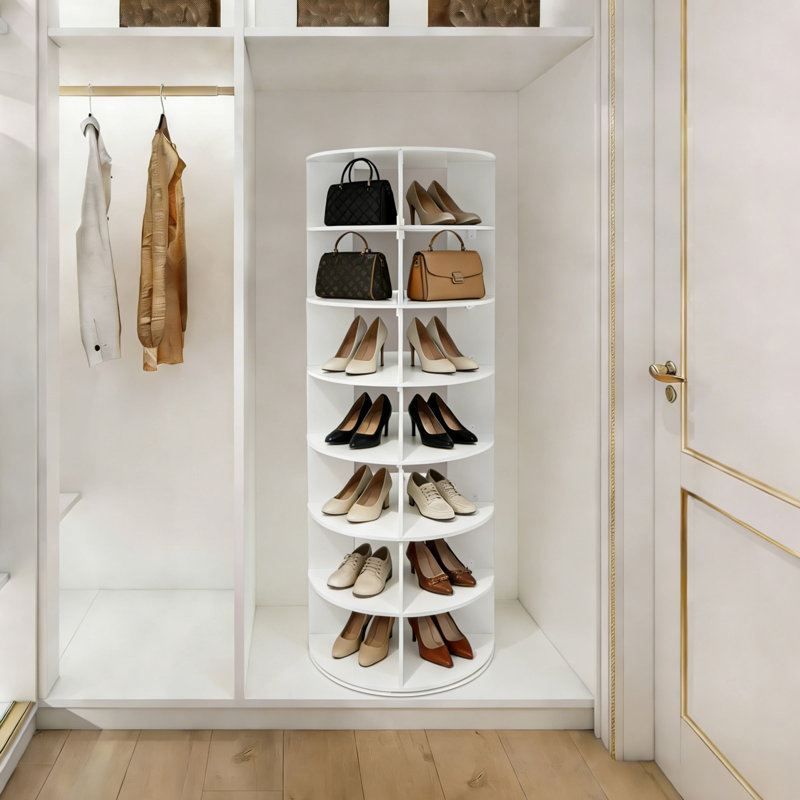 7-Tier 28 Pair Rotating Free Standing Shoe Rack, White